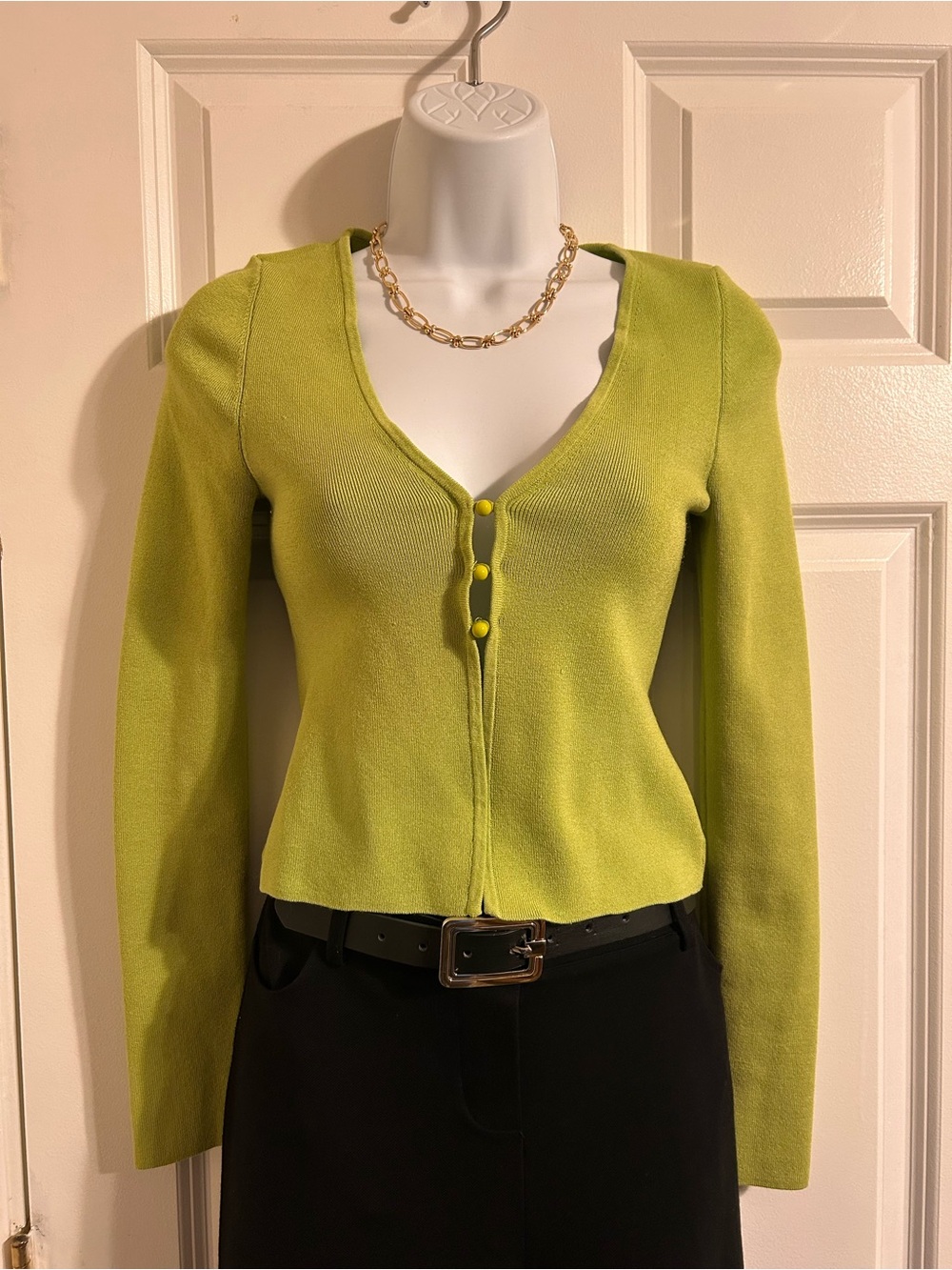 Express Lime Green V-Neck Button Cardigan